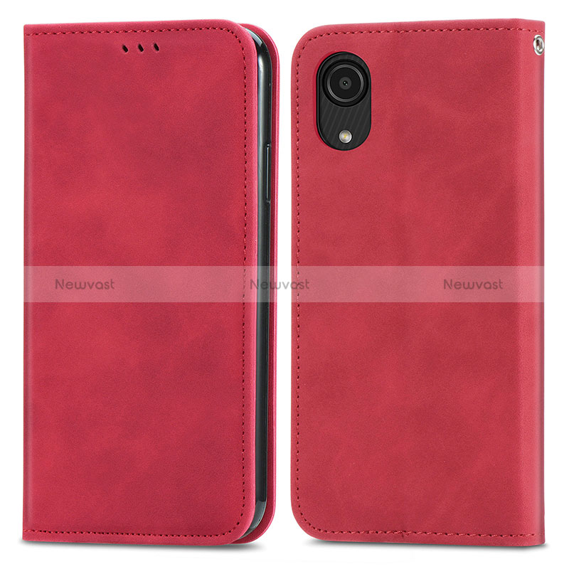 Leather Case Stands Flip Cover Holder S04D for Samsung Galaxy A03 Core Red