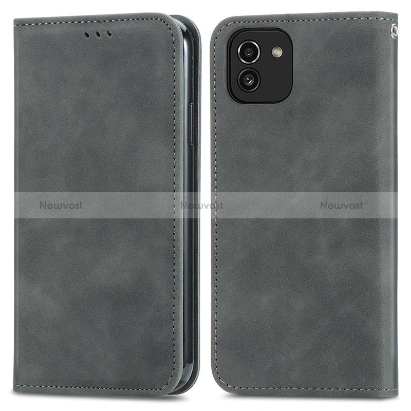 Leather Case Stands Flip Cover Holder S04D for Samsung Galaxy A03 Gray