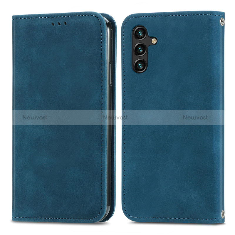 Leather Case Stands Flip Cover Holder S04D for Samsung Galaxy A04s Blue