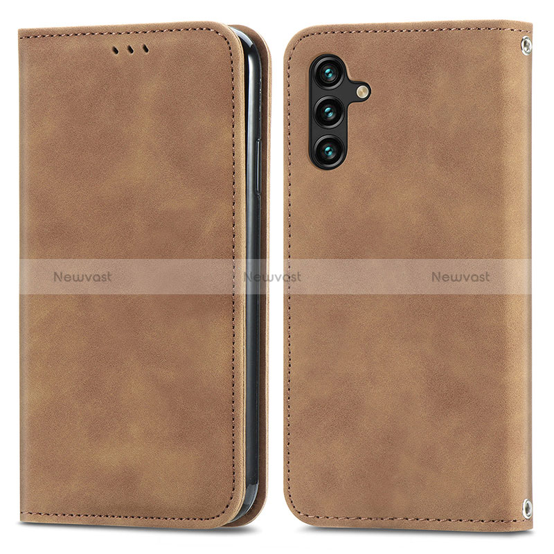 Leather Case Stands Flip Cover Holder S04D for Samsung Galaxy A04s Brown