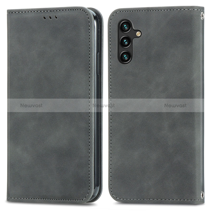 Leather Case Stands Flip Cover Holder S04D for Samsung Galaxy A04s Gray