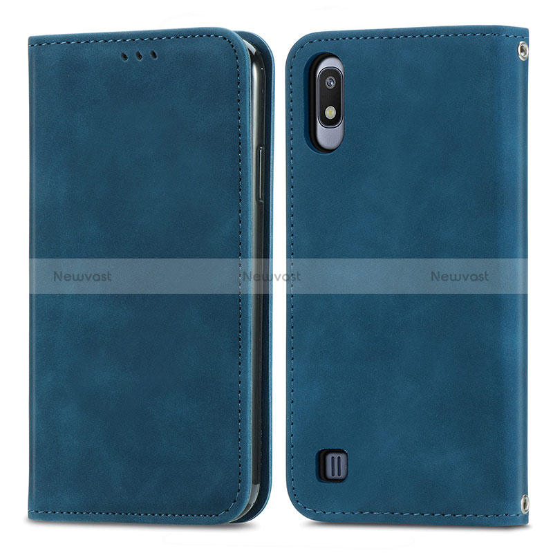 Leather Case Stands Flip Cover Holder S04D for Samsung Galaxy A10 Blue