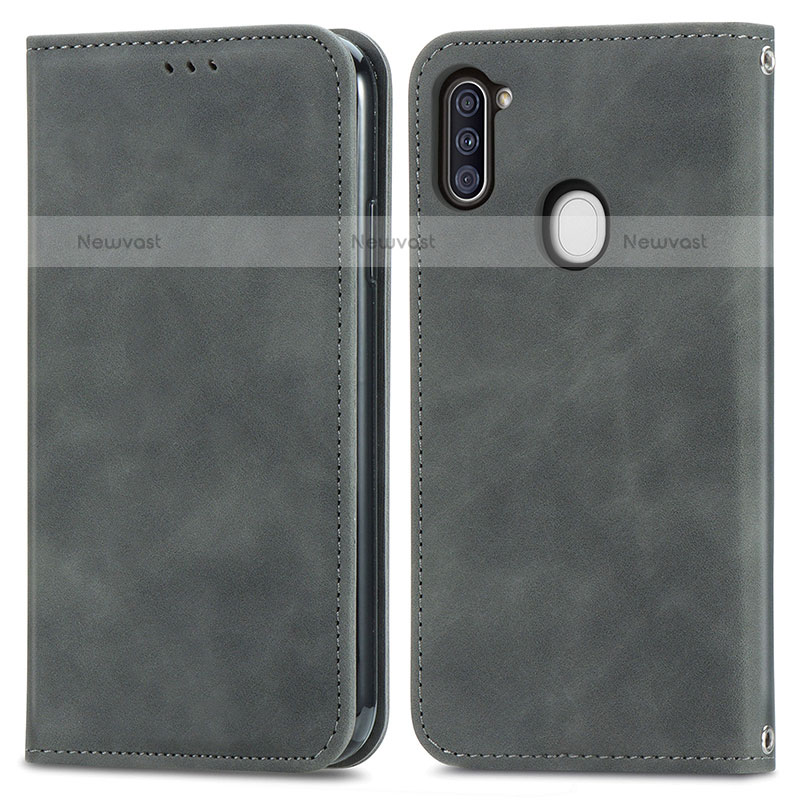 Leather Case Stands Flip Cover Holder S04D for Samsung Galaxy A11 Gray