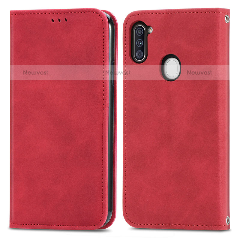 Leather Case Stands Flip Cover Holder S04D for Samsung Galaxy A11 Red