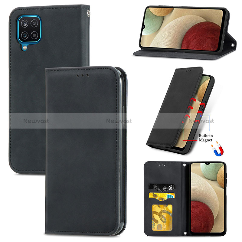 Leather Case Stands Flip Cover Holder S04D for Samsung Galaxy A12 5G