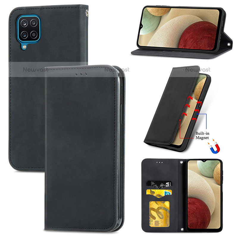 Leather Case Stands Flip Cover Holder S04D for Samsung Galaxy A12