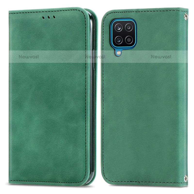 Leather Case Stands Flip Cover Holder S04D for Samsung Galaxy A12 Green