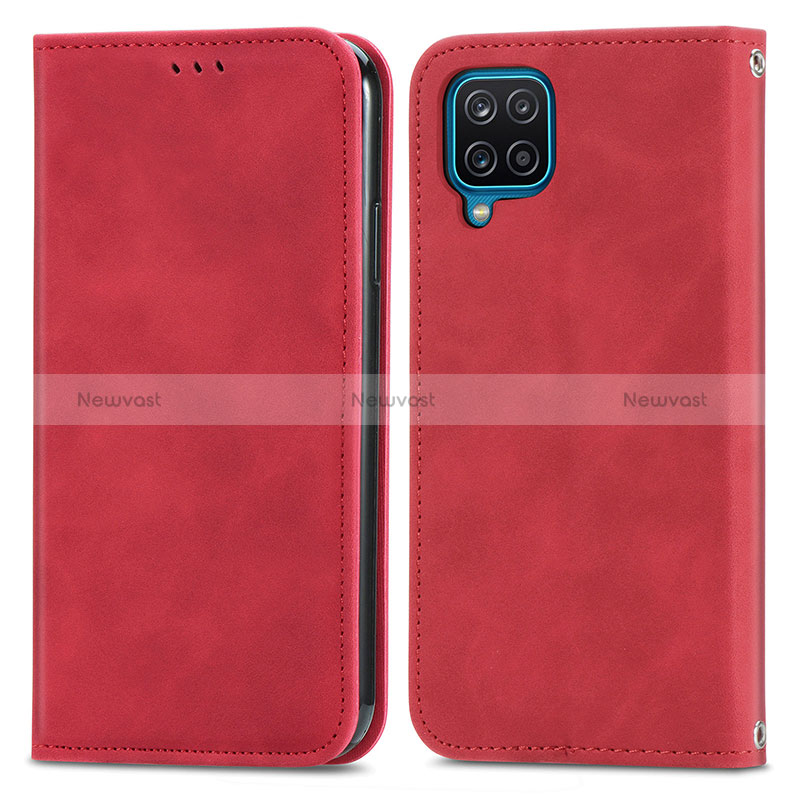 Leather Case Stands Flip Cover Holder S04D for Samsung Galaxy A12 Nacho Red