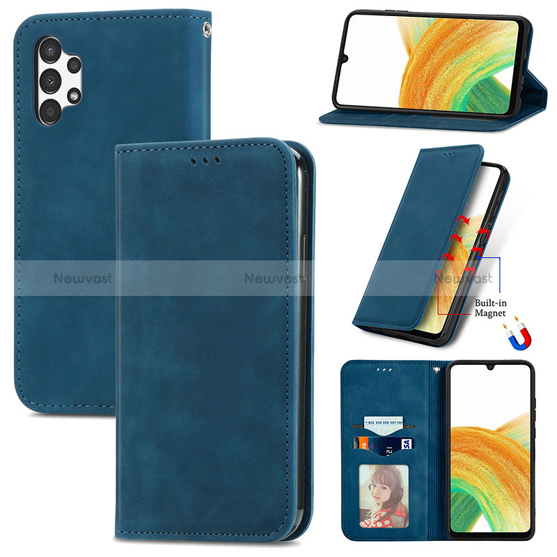 Leather Case Stands Flip Cover Holder S04D for Samsung Galaxy A13 4G