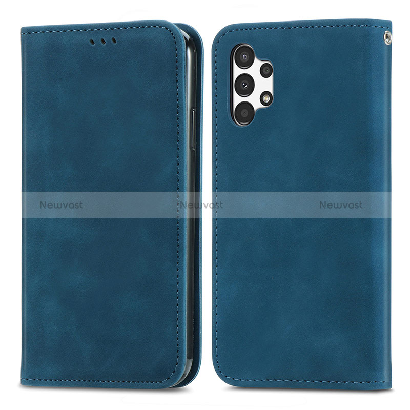 Leather Case Stands Flip Cover Holder S04D for Samsung Galaxy A13 4G Blue