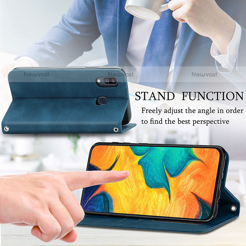 Leather Case Stands Flip Cover Holder S04D for Samsung Galaxy A20