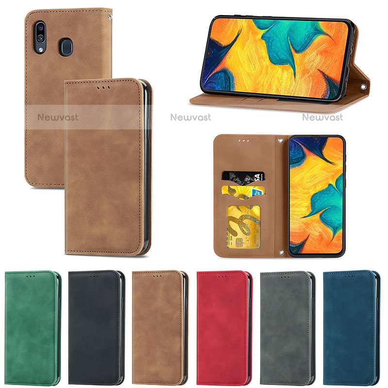 Leather Case Stands Flip Cover Holder S04D for Samsung Galaxy A20