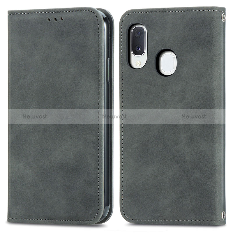 Leather Case Stands Flip Cover Holder S04D for Samsung Galaxy A20e Gray