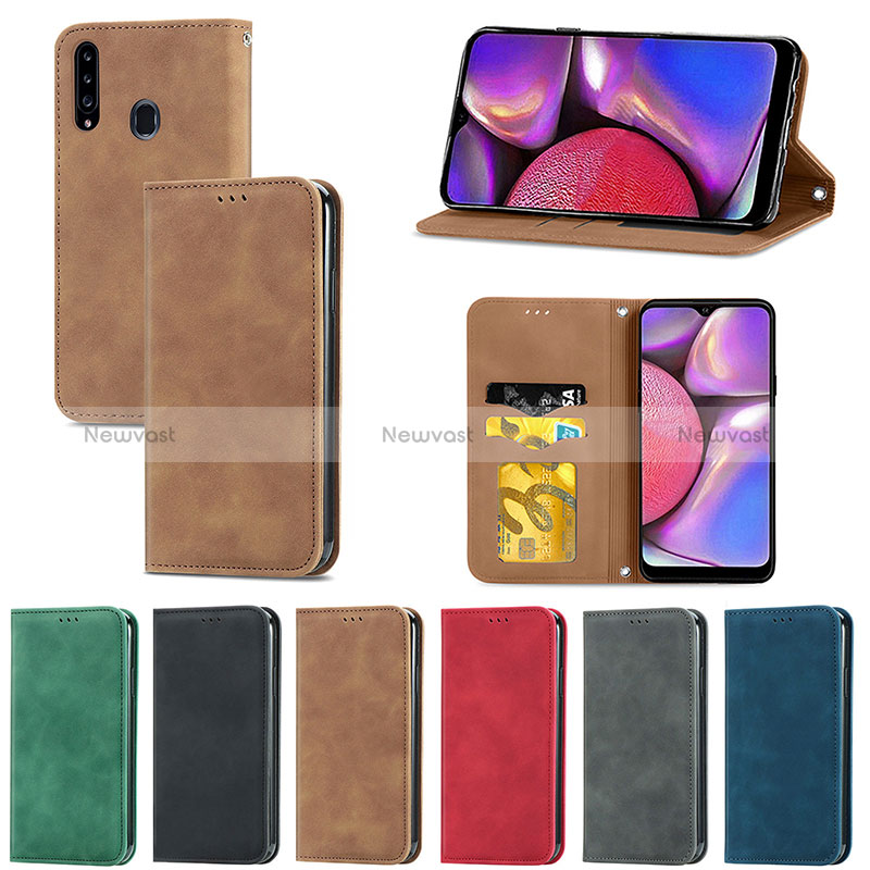 Leather Case Stands Flip Cover Holder S04D for Samsung Galaxy A20s