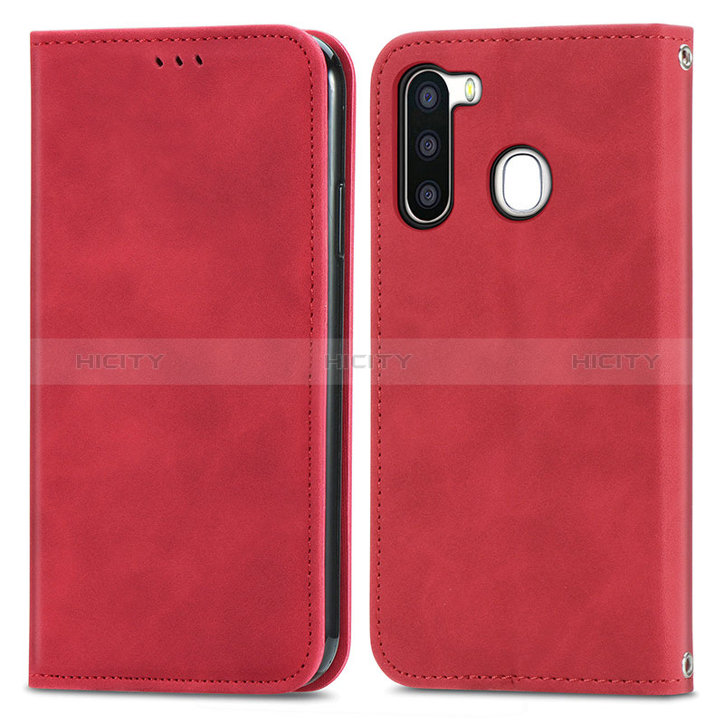 Leather Case Stands Flip Cover Holder S04D for Samsung Galaxy A21 European Red