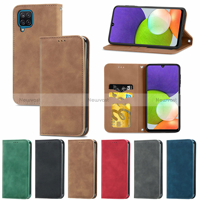 Leather Case Stands Flip Cover Holder S04D for Samsung Galaxy A22 4G