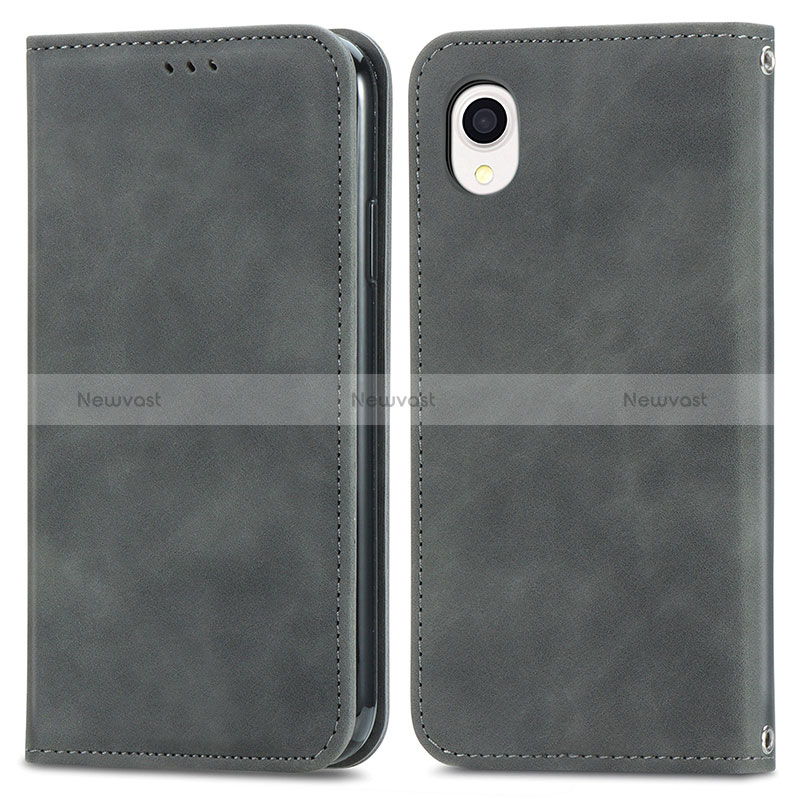 Leather Case Stands Flip Cover Holder S04D for Samsung Galaxy A22 5G SC-56B Gray
