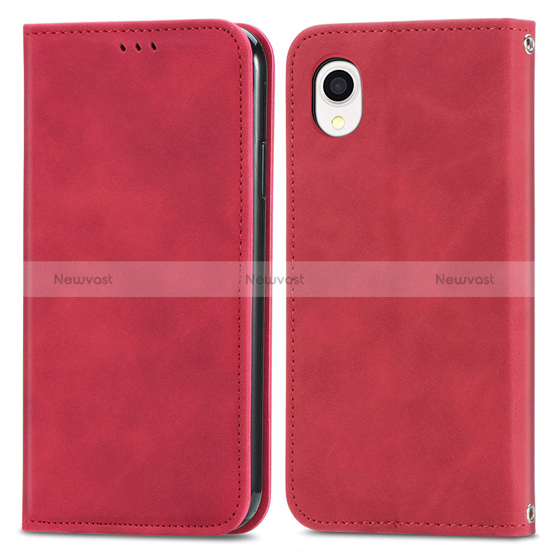 Leather Case Stands Flip Cover Holder S04D for Samsung Galaxy A22 5G SC-56B Red