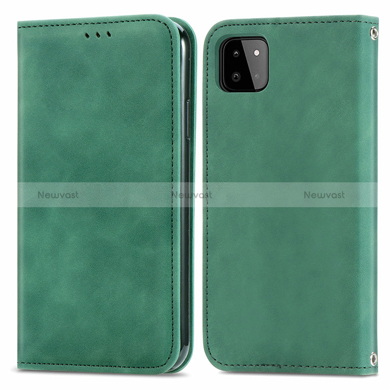 Leather Case Stands Flip Cover Holder S04D for Samsung Galaxy A22s 5G Green