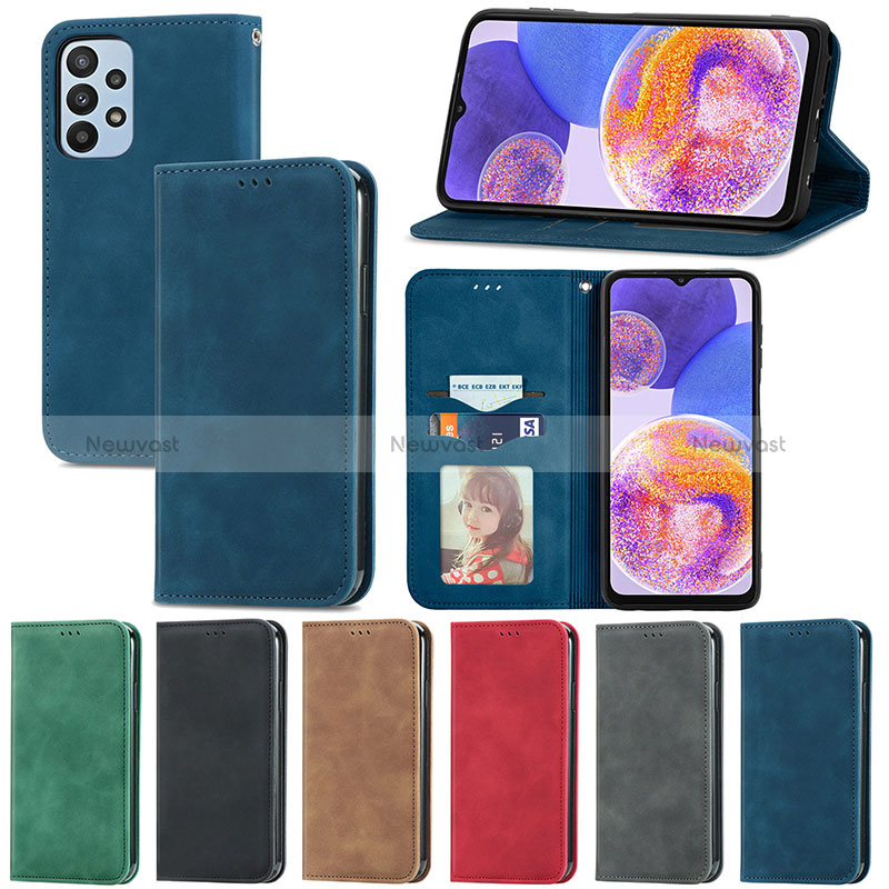 Leather Case Stands Flip Cover Holder S04D for Samsung Galaxy A23 4G