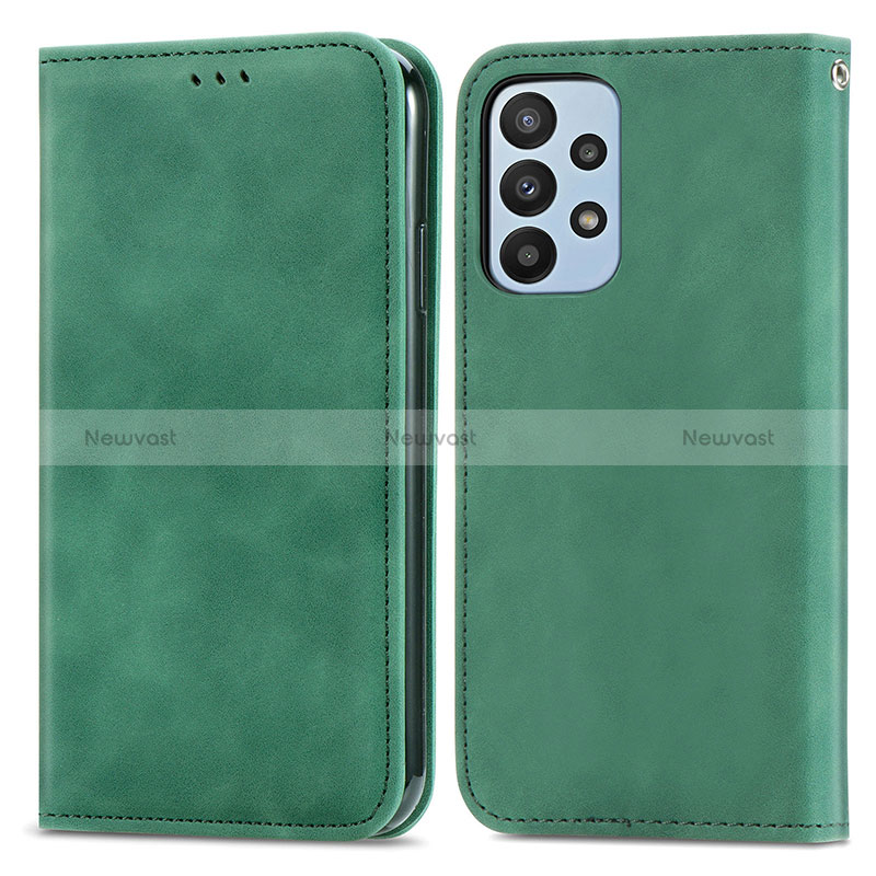 Leather Case Stands Flip Cover Holder S04D for Samsung Galaxy A23 4G Green