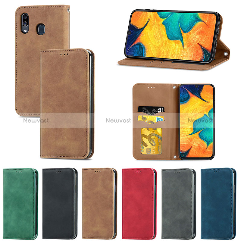 Leather Case Stands Flip Cover Holder S04D for Samsung Galaxy A30