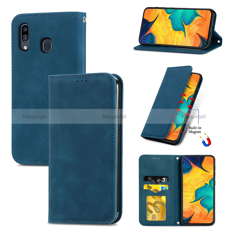 Leather Case Stands Flip Cover Holder S04D for Samsung Galaxy A30