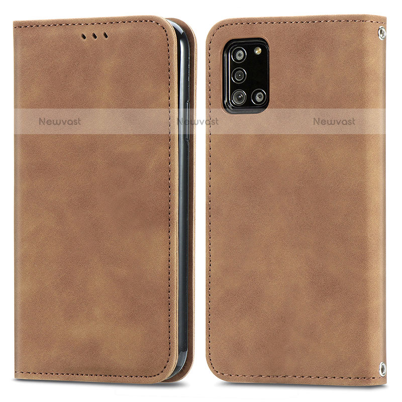 Leather Case Stands Flip Cover Holder S04D for Samsung Galaxy A31 Brown