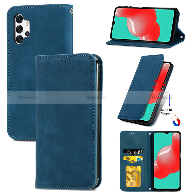 Leather Case Stands Flip Cover Holder S04D for Samsung Galaxy A32 5G