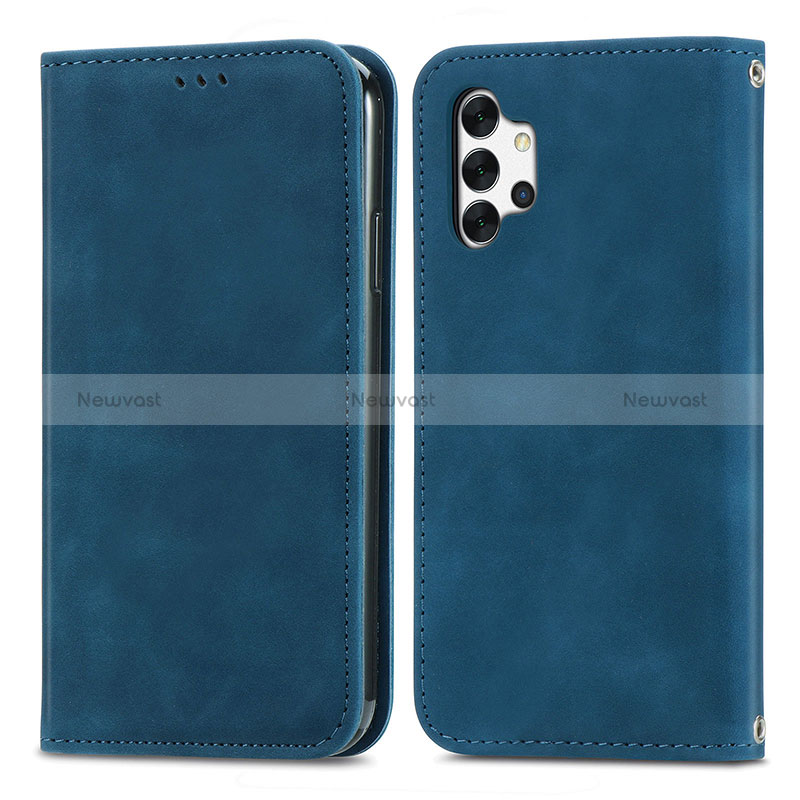 Leather Case Stands Flip Cover Holder S04D for Samsung Galaxy A32 5G Blue