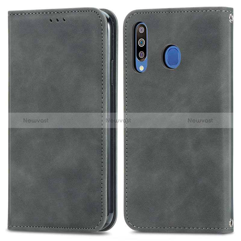 Leather Case Stands Flip Cover Holder S04D for Samsung Galaxy A40s Gray