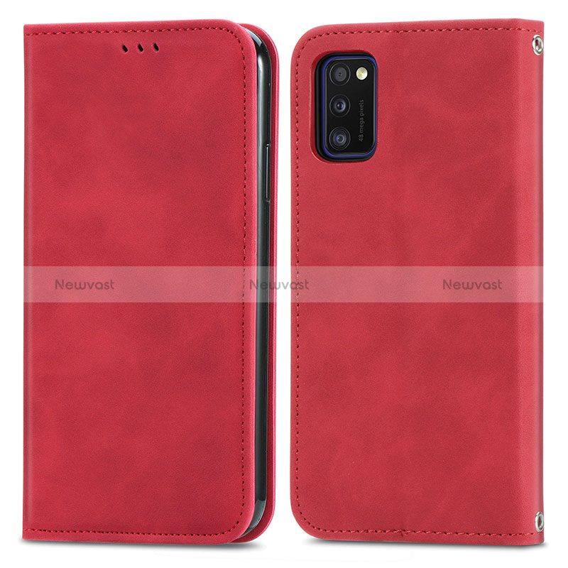 Leather Case Stands Flip Cover Holder S04D for Samsung Galaxy A41 Red