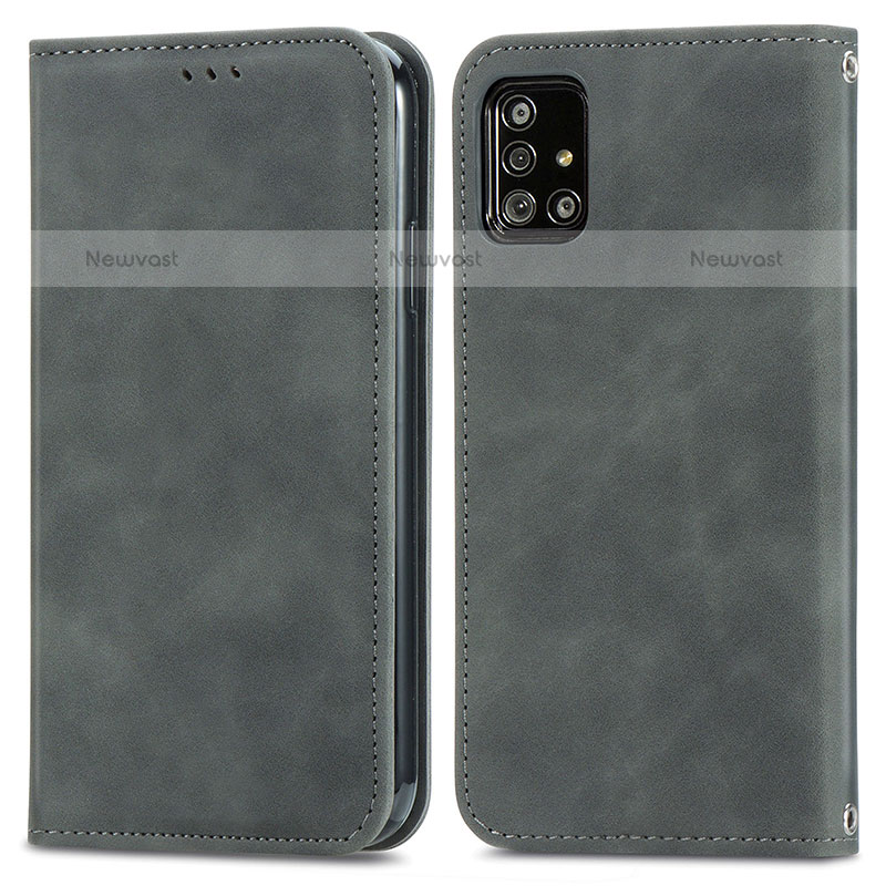 Leather Case Stands Flip Cover Holder S04D for Samsung Galaxy A51 4G Gray