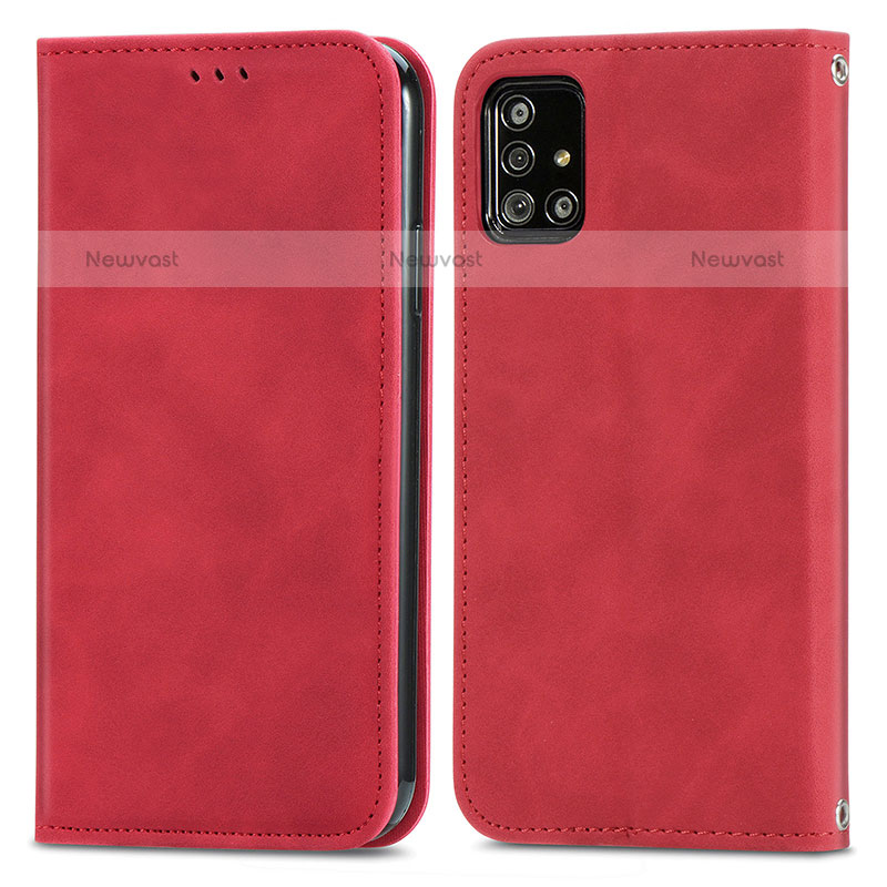 Leather Case Stands Flip Cover Holder S04D for Samsung Galaxy A51 4G Red