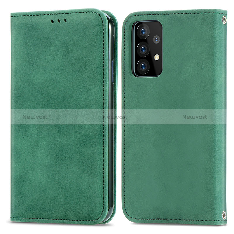 Leather Case Stands Flip Cover Holder S04D for Samsung Galaxy A52 4G Green