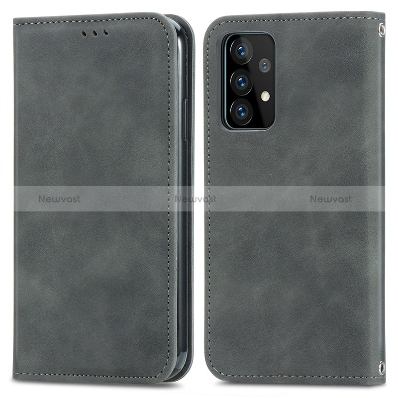 Leather Case Stands Flip Cover Holder S04D for Samsung Galaxy A52 5G Gray