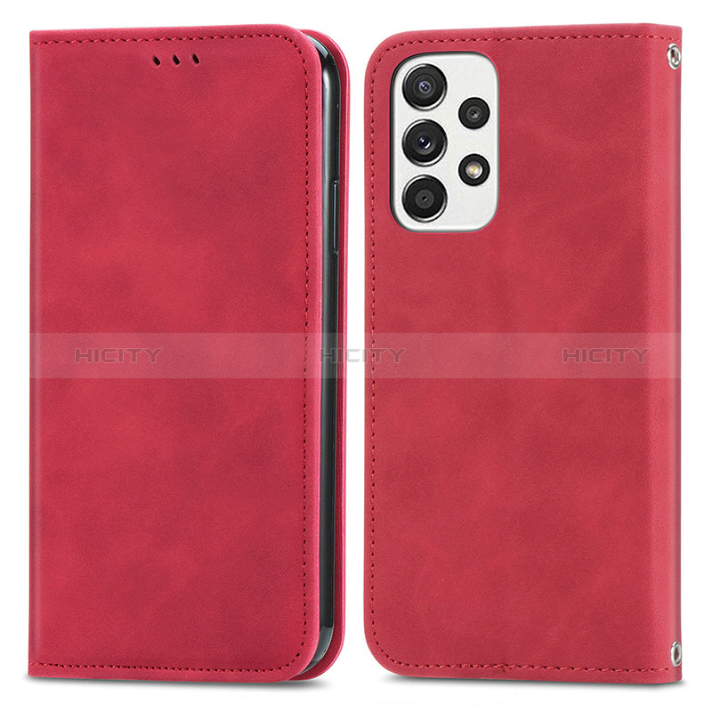 Leather Case Stands Flip Cover Holder S04D for Samsung Galaxy A53 5G Red