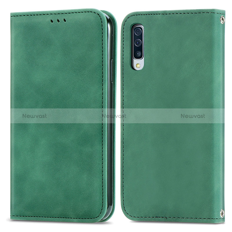 Leather Case Stands Flip Cover Holder S04D for Samsung Galaxy A70 Green