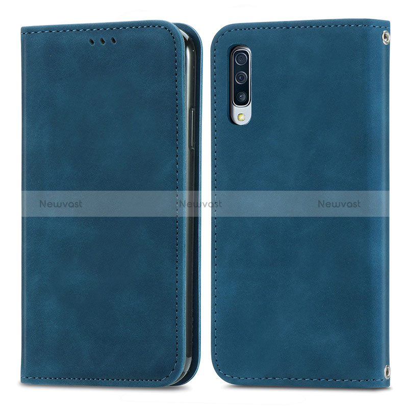 Leather Case Stands Flip Cover Holder S04D for Samsung Galaxy A70S Blue