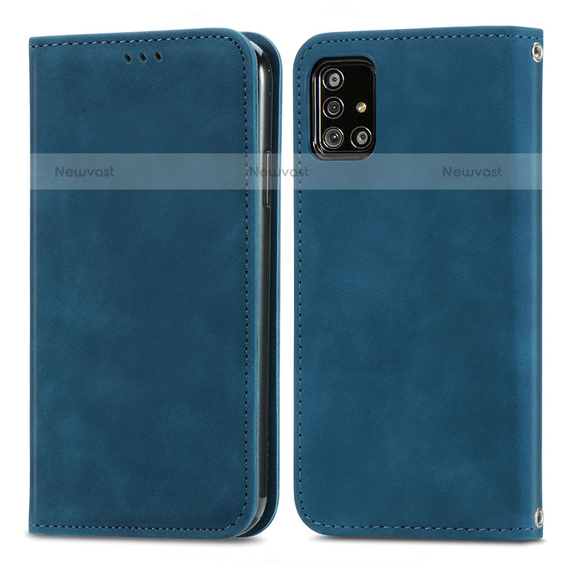 Leather Case Stands Flip Cover Holder S04D for Samsung Galaxy A71 4G A715 Blue