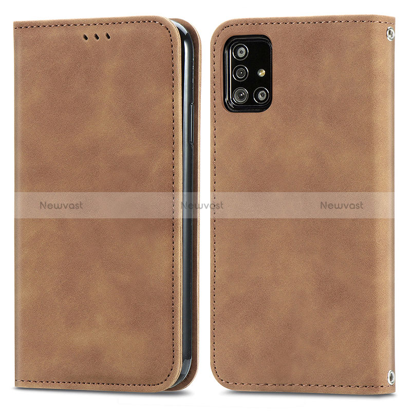 Leather Case Stands Flip Cover Holder S04D for Samsung Galaxy A71 5G Brown