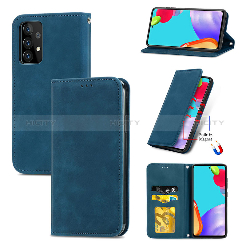 Leather Case Stands Flip Cover Holder S04D for Samsung Galaxy A72 4G