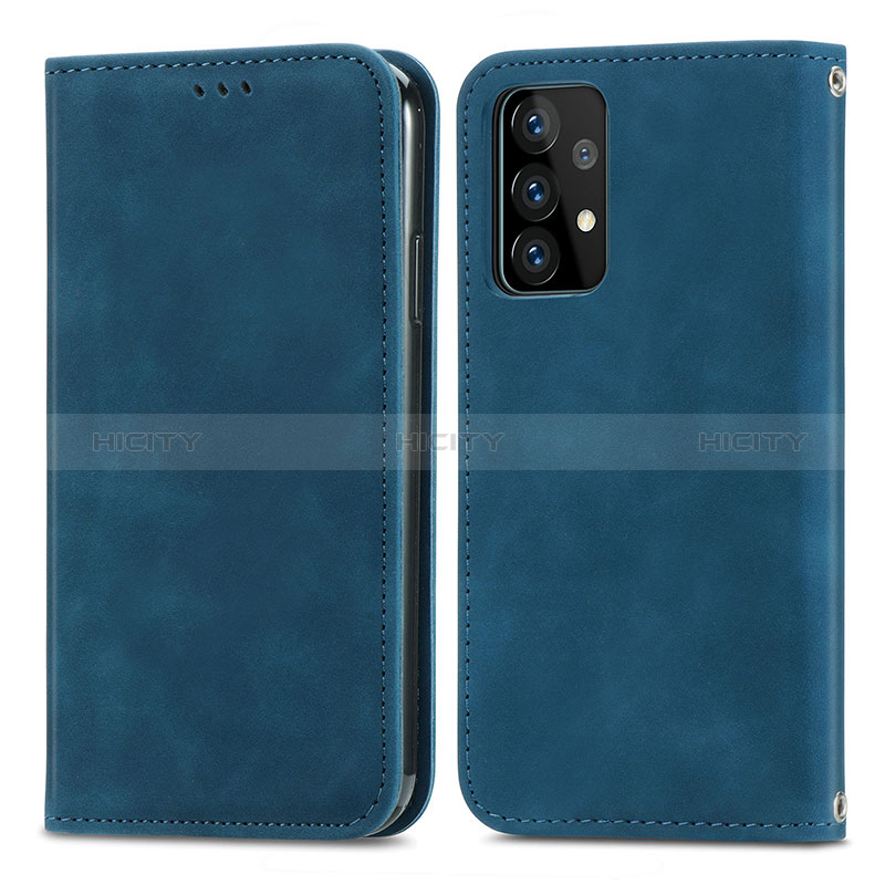 Leather Case Stands Flip Cover Holder S04D for Samsung Galaxy A72 4G Blue
