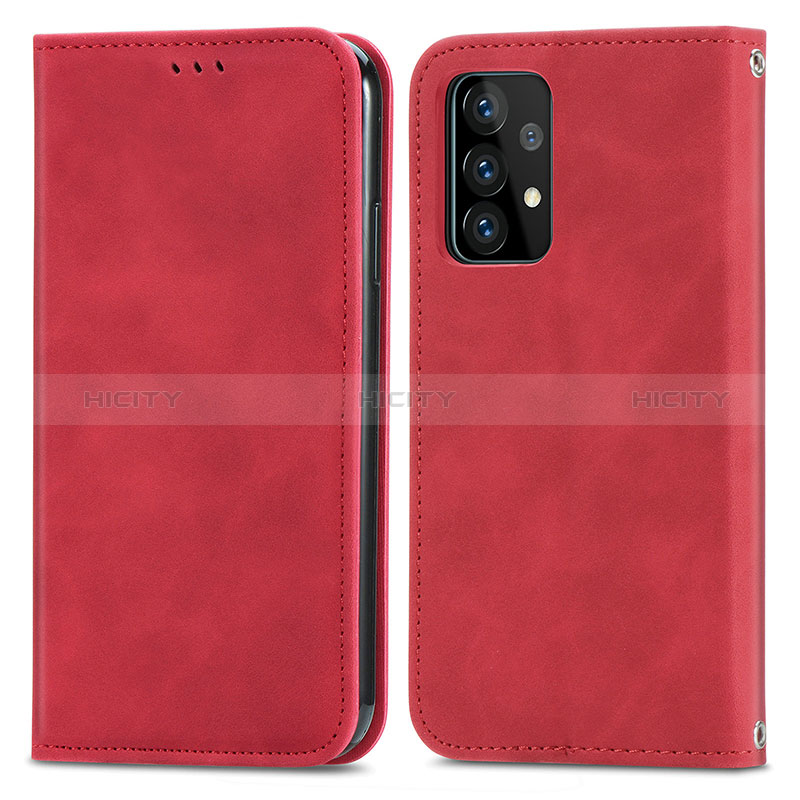 Leather Case Stands Flip Cover Holder S04D for Samsung Galaxy A72 4G Red
