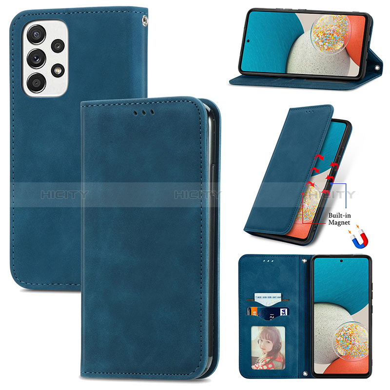 Leather Case Stands Flip Cover Holder S04D for Samsung Galaxy A73 5G