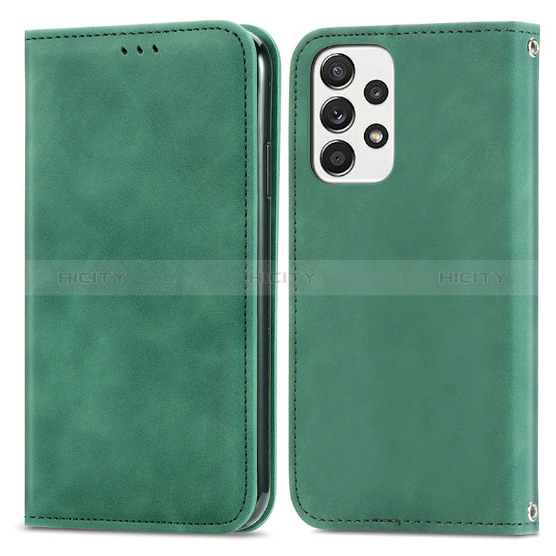 Leather Case Stands Flip Cover Holder S04D for Samsung Galaxy A73 5G Green