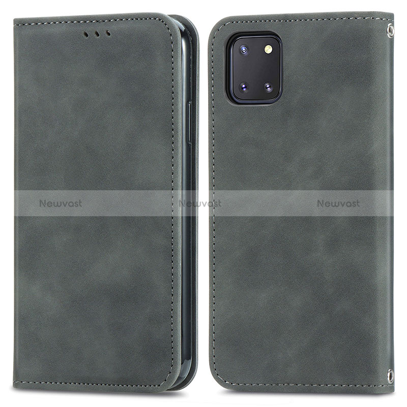 Leather Case Stands Flip Cover Holder S04D for Samsung Galaxy A81 Gray