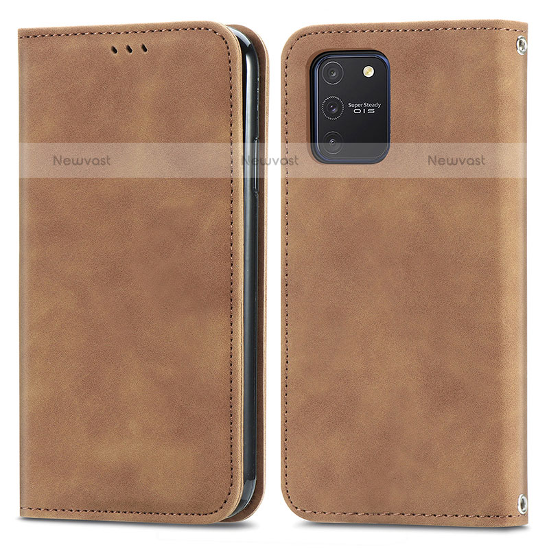 Leather Case Stands Flip Cover Holder S04D for Samsung Galaxy A91 Brown