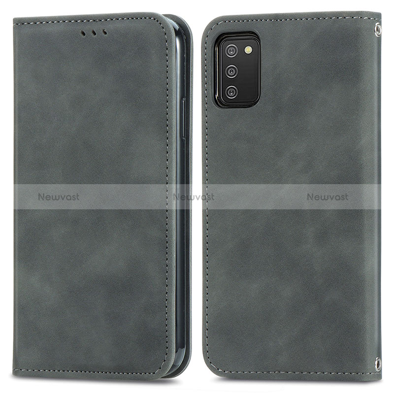 Leather Case Stands Flip Cover Holder S04D for Samsung Galaxy F02S SM-E025F Gray