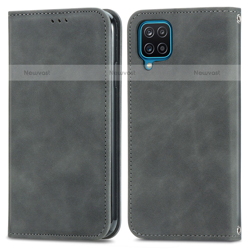 Leather Case Stands Flip Cover Holder S04D for Samsung Galaxy F12 Gray